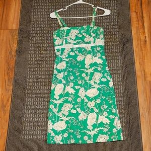 Green and white flower thin strap dress